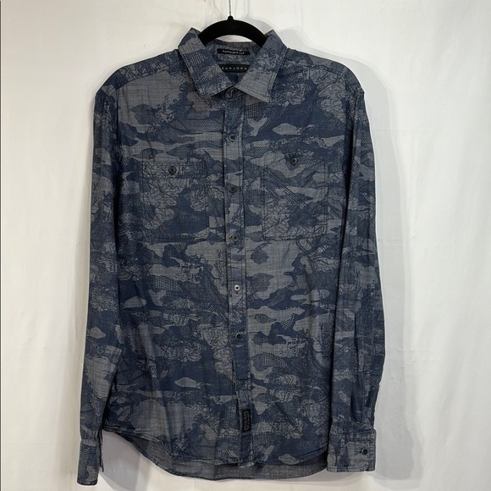 🦺 Sean John Blue Gray Camo cotton  long sleeve Shirt